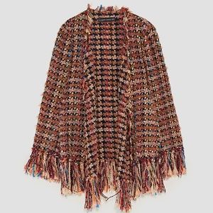 Zara colorful fringe tweed jacket
